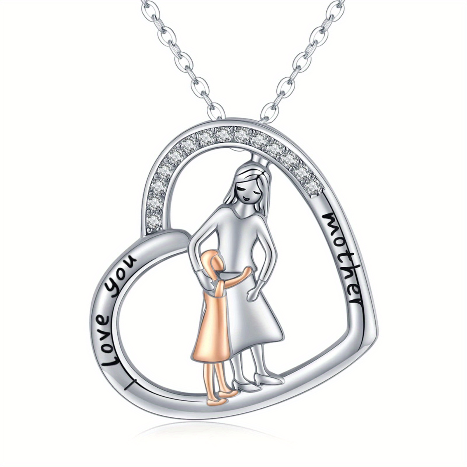 Mother Daughter Pendant Necklace 925 Sterling Silver Jewelry